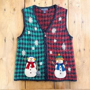 Northern  Isles Christmas Sweater Vest Snowman Houndstooth Wool Blend